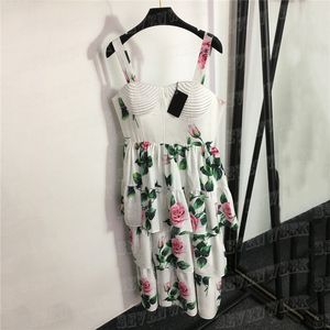 Vestidos Sling com estampa de rosas Roupas de grife femininas com babados e alças saias sensuais Summer Summer Beach Dress