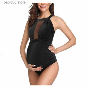 Moderskap Swimwears Bikini European och amerikansk gravid Moder Summer Solid One Piece Swimsuit Plus Size Maternity Clothes Bathing Suits Glittet T230607