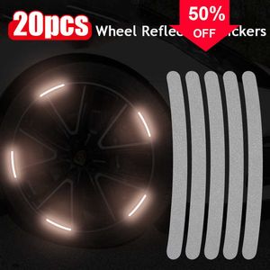 Car 20pcs Car Wheel Reflective Stickers Strips Strong Reflection Night Warning Mark Motorcycle Bike Tire Rim Reflector Decals