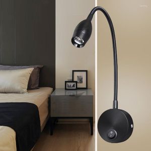 Lampa ścienna 1 W 3W Bezkluzyjne badanie czytanie kinkiety LED Książka Nocna światło EU US Plug Cord AC85-265V