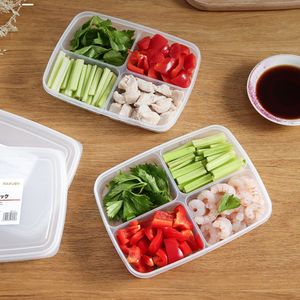 4 Grids Food Storage Box Portable Compartment Refrigerator Freezer Organizers Sub Packed Meat Onion Ginger Clear Kitchen Tool