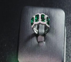 5x6mm elongate synthetic emerald 14k white gold engagement ring with melee moissanite stones paved around5563189