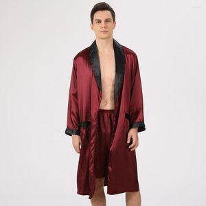 Men's Sleepwear Men Satin Kimono Robe Short Pants Sleep Set Male V-Neck Nightwear Home Dressing Gown Loungewear Pajamas Bathrobe