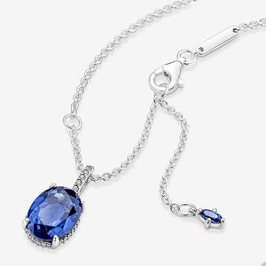 Blue Statement Halo Pendant Necklace for Pandora 925 Sterling Silver Wedding Necklaces designer Jewelry For Women Crystal Diamond necklace with Original Box
