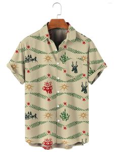 メンズカジュアルシャツ2023グリーンストライプクリスマスプリントシャツメンズハワイアントップルーズベアラブルな男性と女性のための休日