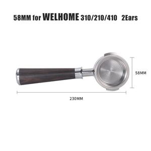 커피웨어 Portafilter 58mm 바닥이없는 커피 핸들 범용 스테인리스 스틸 스틸 커피 머신 웰 홈을위한 나무 손잡이 310/210/410