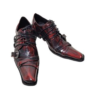 Style Handmade Japanese Men s Small Square Toe Lace up Straps Bronze Leather Dress Shoes Party and Wedding Strap Dre Shoe