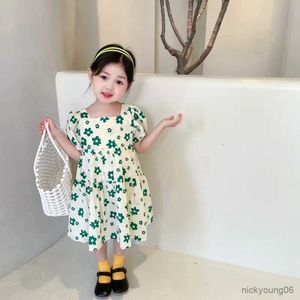 Girl's Dresses Toddler Baby Girl Summer Dress Children Green Floral Cotton Princess for Girls Casual Daily Kids Clothing Outfits R230607