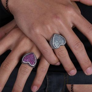 Cluster Rings White Gold Plated Iced Out Purple Blue CZ Cubic Zirconia Heart Matching Ring Band Diamond Hip Hop Rapper Lovers Jewelr DH1MC