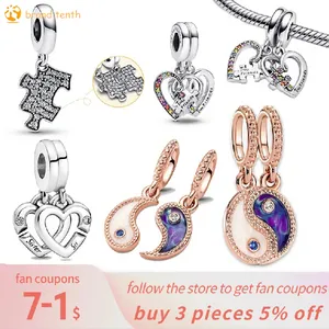 Prata esterlina 925 para pandora berloques autênticos 14K ouro rosa divisível Yin amp Yang espumante bebê chupeta rosa Scooter pendente