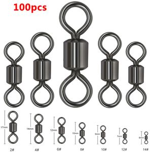 Fishing Hooks 100PCSLot Swivels Ball Bearing Swivel with Safety Snap Solid Rings Rolling for Carp Accessories 230606