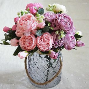 Decorative Flowers 1 Bundle Silk Peony Bouquet Home Decoration Accessories Wedding Party Scrapbook Fake Plants Pompons Artificial Roses