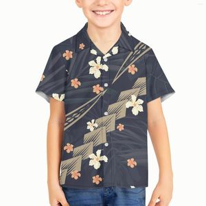 Camisas casuais masculinas tribais polinésias Totem Totem Tatuagem Estampas Tonga Lugar infantil Meninos Camisa de botão de manga curta para férias