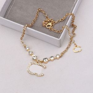 19Style Luxury Designer Double Letter Pendant Necklaces 18K Gold Plated Crysatl Pearl Rhinestone Sweater Necklace for Women Wedding Party Jewerlry Accessories C4
