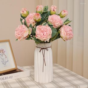 Dekorativa blommor 5st heminredning Burnt Edge Peony Artificial Silk Wedding Bouquet Flower Arrangement Studio Pography Props