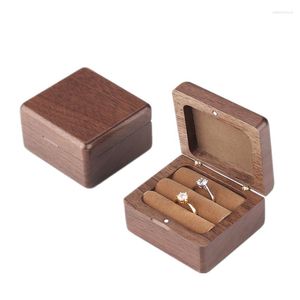 Jewelry Pouches Natural Wood Box Wedding Double Ring Boxes Wooden Packaging Handmade Vintage Jewellery Case With Magnetic Buckle