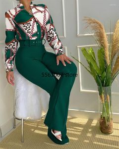 Abbigliamento etnico Stampa abiti africani per donna Set da 2 pezzi Camicia Top e pantaloni Pantaloni Abiti Moda manica lunga Casual Office Lady