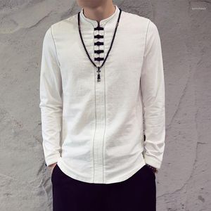 Men's Casual Shirts Men Cotton Linen Pullover Long Sleeve Chinese Style Tai Chi Custume Retro Mandarin Collar Tang Suit Male TS-333