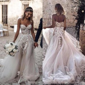 2019 Cheap Plus Size Country Style 3D Appliques floreali Abiti da sposa A-Line Abiti da sposa bohémien per spose robe de mariee EH1210I