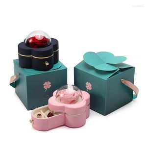 Jewelry Pouches Four-leaf Clover Rose Wedding Ring Box Necklace Pendant For Lover Jewellery Display Storage Case