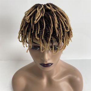 Peruca de cabelo humano virgem da Malásia de 12 polegadas Ombre Color #2/27 Tranças afro em dois tons Peruca masculina de renda completa para homem negro