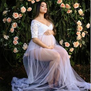 Lace Maternity Dresses Photography Props Sexy Split Side Maxi Gown For Pregnant White Women Long Pregnancy Dress Photo Shoots 2023