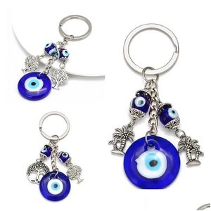 Kluczowe pierścienie Turkish Evil Eye Breki Lucky Blue Tree Of Life Charm Charm Charm Vintage Blucz dla mężczyzn Kobiet samochodowy wisiorek upuść deliv dhgarden dhcws