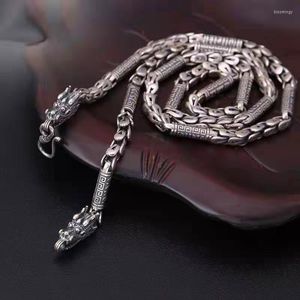 Chains S925 Silver Majestic Dragon Head Necklace Scale Ten Thousand Word Pattern Bucket Beads Retro Fashion 6mm Coarse Trend