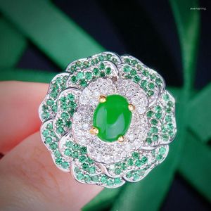 Wedding Rings Fashion Oval Cut Emerald Green Cubic Zirconia CZ Stone For Women Engagement Adjustable Banquet Party Jewelry Gift