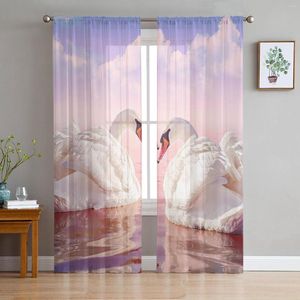 Cortina Branca Lago Cisne Nuvens Tule Cortinas Para Sala De Estar Quarto Cozinha Decoração Chiffon Sheer Voile Janela Crianças Drape