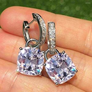 Hoop Earrings Arrival Dangle Women Cushion Cut Blue Cubic Zirconia Pendant Simple Stylish Girls Statement Jewelry