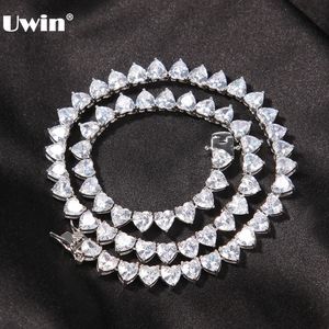 Pendant Necklaces UWIN 6 MM Heart Necklaces for Women Prong Setting Heart CZ Tennis Chain BraceletChoker Fashion Jewelry for Christmas Gift 230607