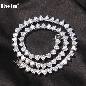 Kolye Kolyeler Uwin 6 mm Kalp Kolyeleri Kadınlar için Prong Ayar Kalp CZ Tenis Zinciri Beceletchoker Moda Mücevherleri Noel Hediyesi 230607