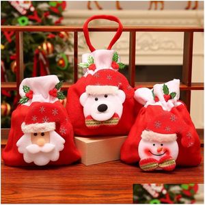 Juldekorationer Apple Gift Bag flanell Candy Cartoon DString Tote Xmas Santa Claus Snowman Bear Portable Pouch DBC VT1061 Drop DHV2L