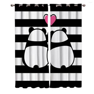 Curtain Two Panda Black And White Stripes Window Treatments Curtains Valance Bathroom Bedroom Outdoor Drapes Kids Panels