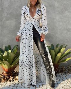 Casual Dresses Polka Dot Long Sleeve Button Front Maxi Dress Women Loose Spring Summer 2023 Fashion