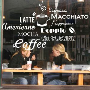 Nome del caffè CAFE Tipi di caratteri multipli Adesivo da parete in vetro per finestre Cucina Cafe Drink Coffee Shop Decalcomania da muro Decorazioni in vinile
