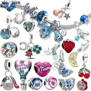 For pandora charms authentic 925 silver beads Bead Butterfly Pansy Flower Bracelet Charm