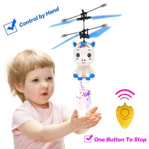 Intelligentes Uav RC Fliegendes Spielzeug mit LED-Licht Cartoon handgesteuerter Hubschrauber Shinning Aircraft Quadcopter Fly für Jungen Mädchen Geschenke 230607