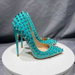 Sandals All Spikes Rivets Cover Blue Fashion 12Cm High Heels Scarpins Pumps Stiletto Wedding Party Shoes Plus Size 33-45 J230608