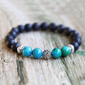 Charme Pulseiras Homens Natural Chakra Pedra Vulcânica Lava Pedra Difusor Frisado Jóias Prata Tibetana Buda Beads Bangles Para Mulheres Presente