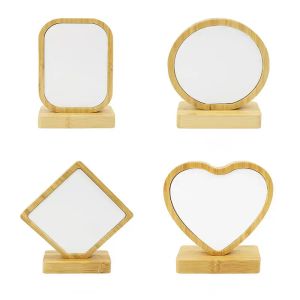 Sublimation blank bamboo Photo Frame with magnetic base heat Transfer Rectangle square round love-heart DIY Picture Frames Desktop Parent -Child Memorial Gift JN08