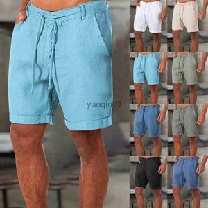 Мужские шорты весна лето мужские шорты штаны спортивны с твердым цветом льняной брюки качество мягкого человека карманные шнурки пляжные брюки 2022 J230608