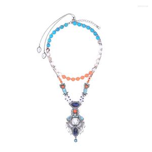 Anhänger Halsketten Massenpreis 2 teile/satz Ethnische Bunte Naturstein Halskette Harz Perlen Kette Frauen Modeschmuck