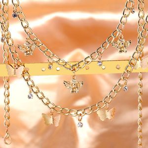 Chains 2023 Fashion Cute Butterfly Crystal Pendant Necklaces For Women Simple Gold Color Angel Choker Necklace Design Jewelry Gift