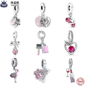 Voor pandora bedels authentieke 925 zilveren kralen Dangle New Butterfly Hanger Nagellak Dumbbell Love