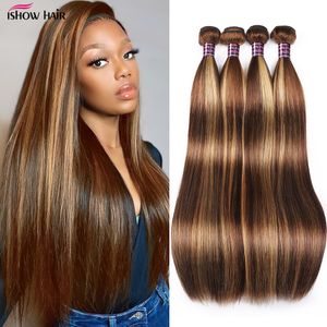 Volumes de cabelo Ishow Highlight Bone Straight Bundles P4 27 Ombre Honey Blonde Human Hair Bundles Brazilian Hair Weave For Women 230607