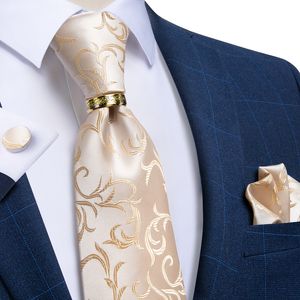 Halsband Beige Floral Men's Ties Handkakor Manschettknappar Bröllopsfest Band för män Rostfritt stål Dragon Ring Men Tillbehör gåva 230607