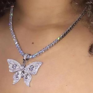 Ketten Iced Out Strass Big Butterfly Halskette Anhänger für Frauen Mode Bling Kristall Tennis Kette Punk Statement Schmuck