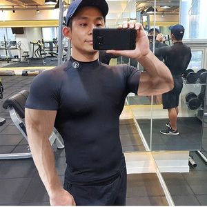 Camiseta masculina de manga curta elástica respirável absorvente de suor com manga curta para esportes de musculação irmão 2023 primavera/verão